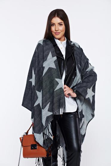 Top Secret black knitted cardigan with fringes and graphic print