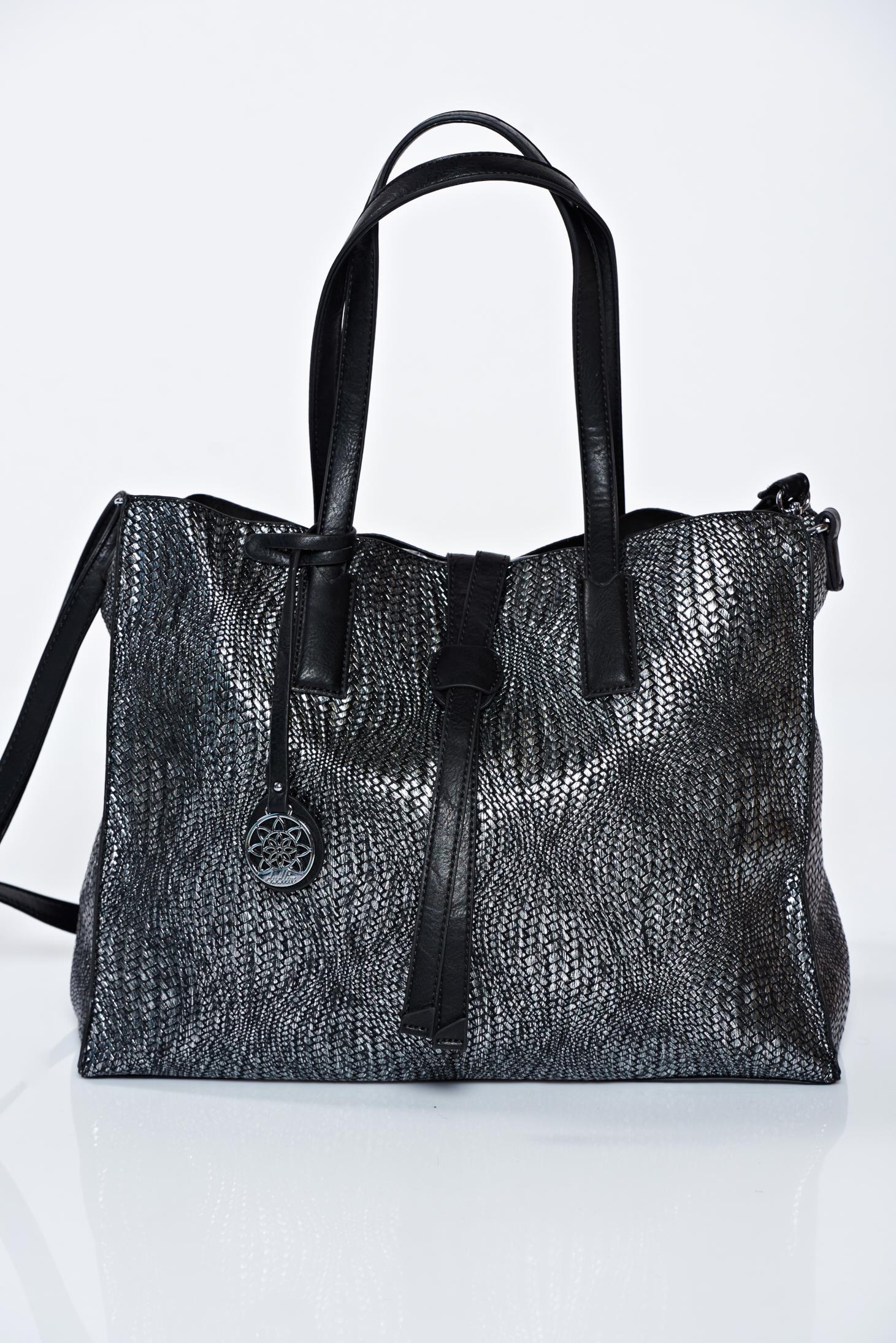 Black casual  bag  with metallic aspect