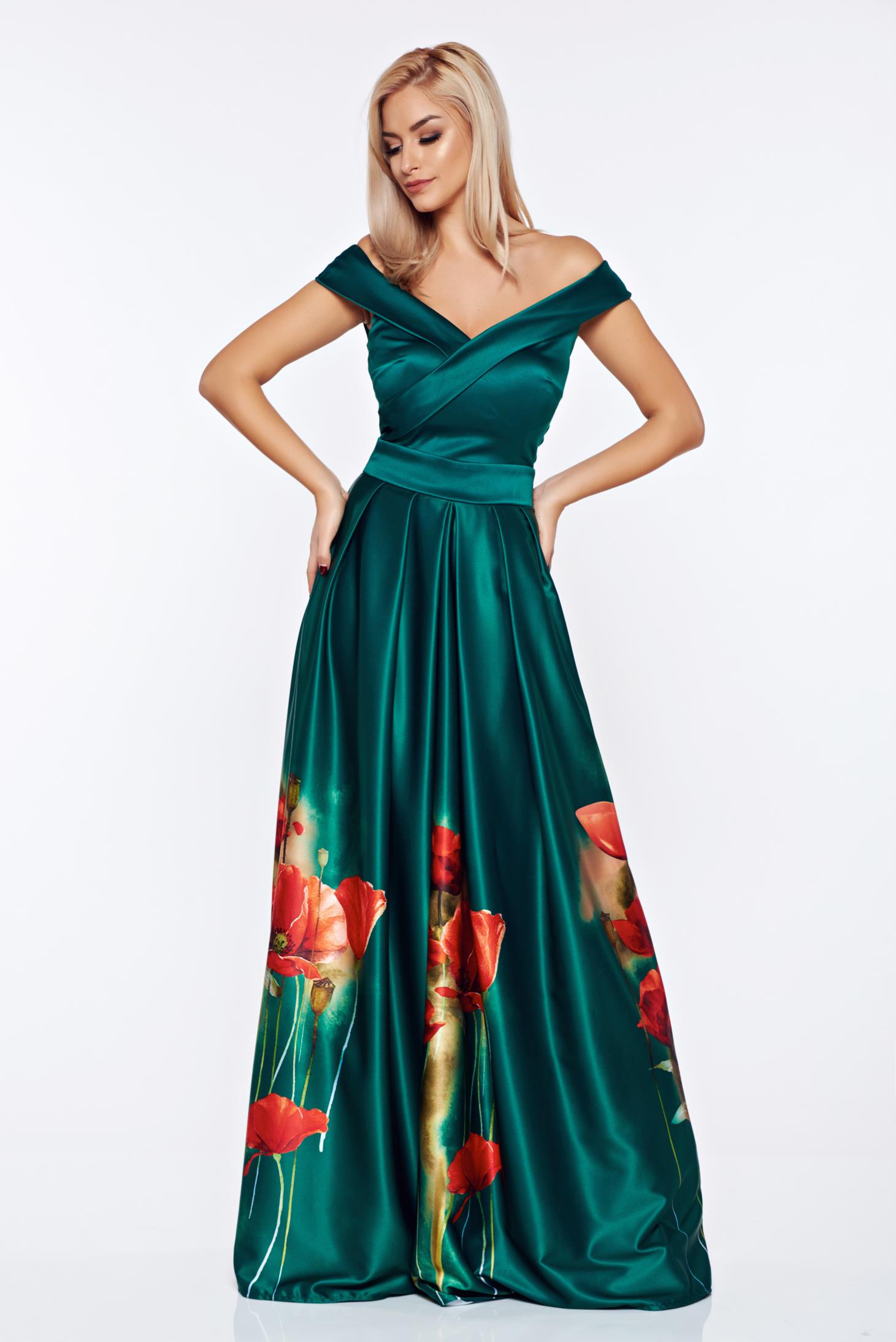 Artista Green Occasional Dress From Satin Fabric Texture With Fl Artista Green Occasional Dress From Satin Fabric Texture With Fl Prints