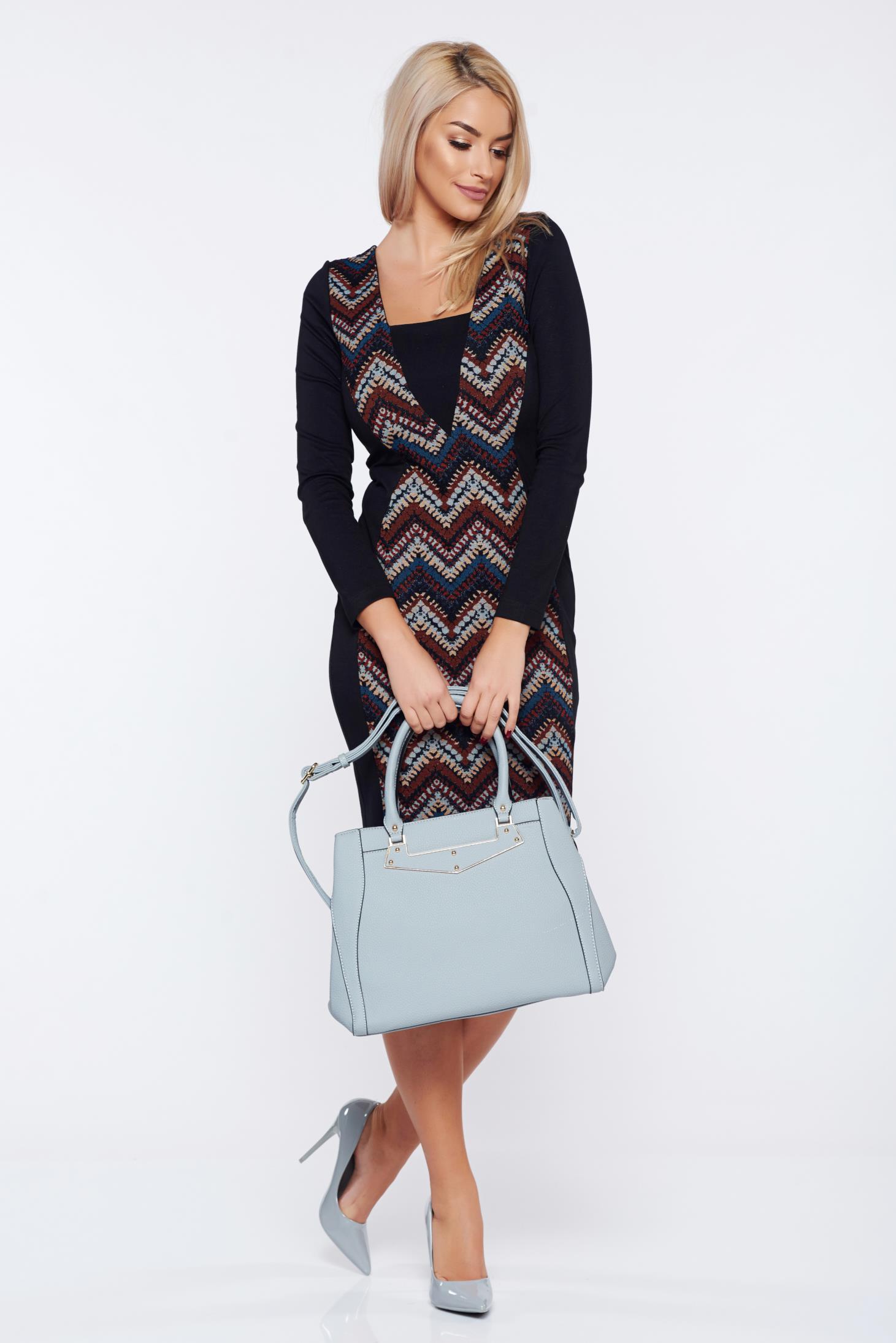 Rochie StarShinerS Fall in Love neagra office tip creion din jaquard