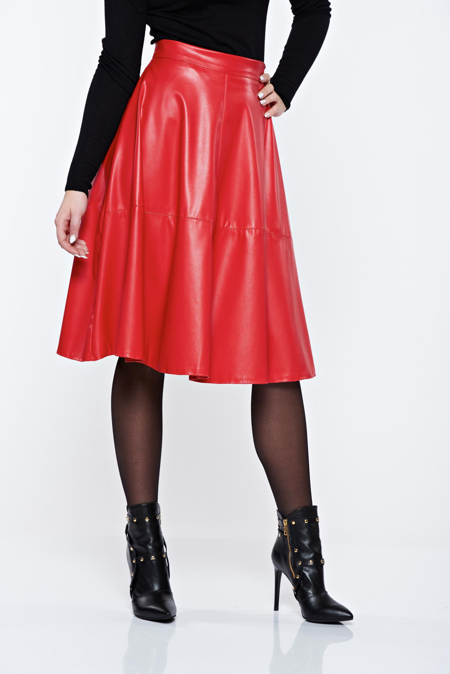 StarShinerS red casual cloche high waisted skirt from ecological leather