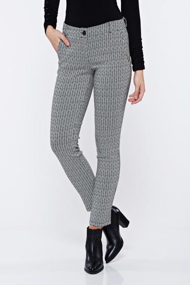 PrettyGirl black office conical trousers with medium waist with graphic print