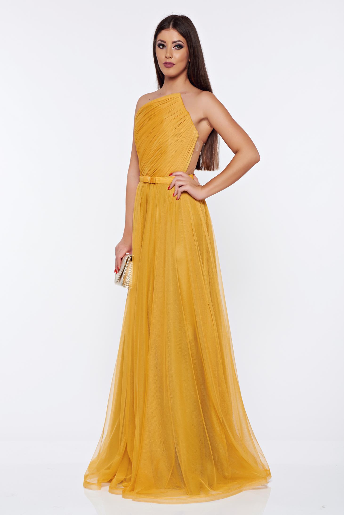 Ana Radu gold occasional dress from tulle with tie back belt