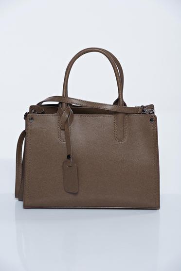 Brown office natural leather bag with medium handles