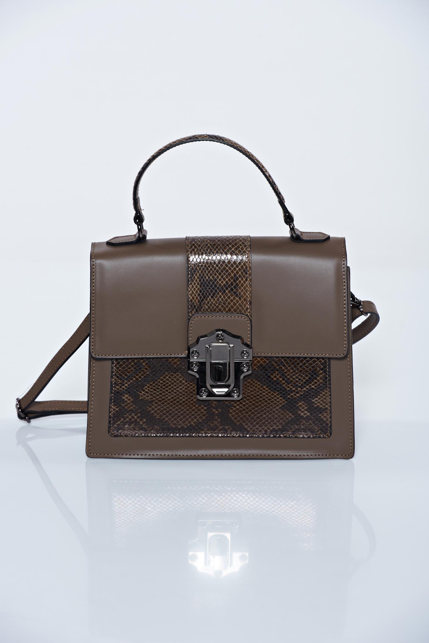 Grey casual natural leather bag short handles