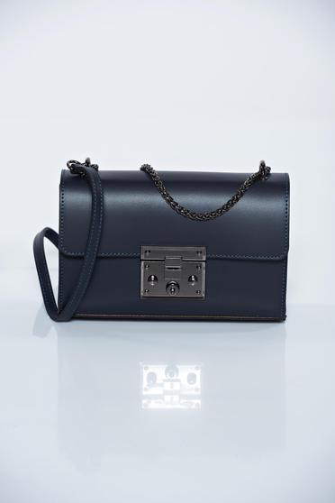 Blue natural leather casual bag metallic chain accessory