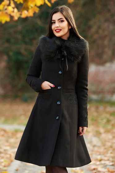 LaDonna best impulse elegant embroidered from wool with inside lining black coat