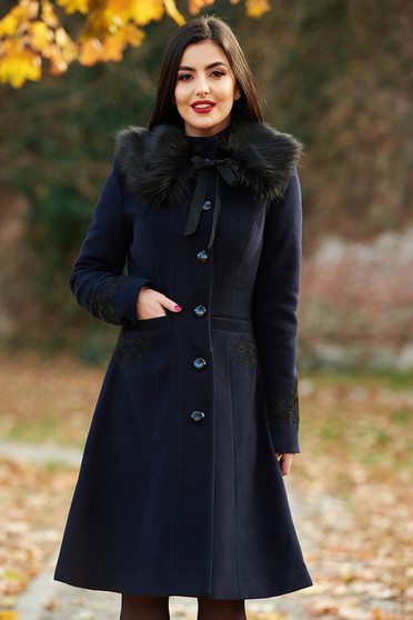 LaDonna best impulse elegant embroidered from wool with inside lining darkblue coat