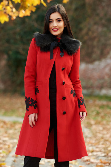 LaDonna best impulse elegant embroidered from wool with inside lining red coat