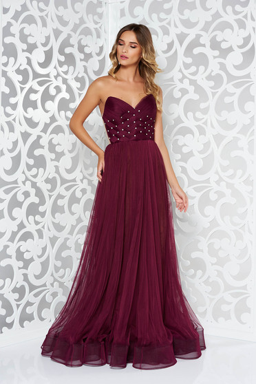 Ana Radu burgundy dress with push-up bra occasional strass