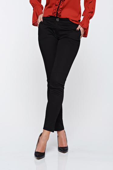 PrettyGirl black office conical cotton trousers with medium waist