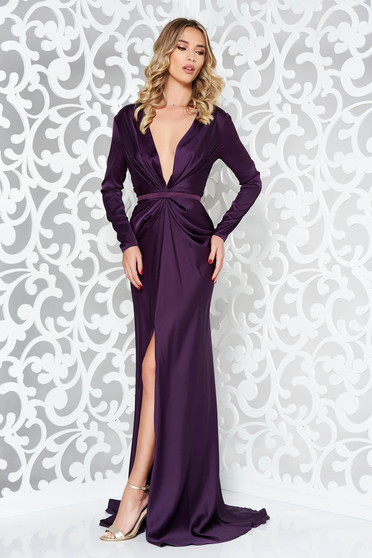 Ana Radu purple occasional long sleeved dress accessorized with tied waistband