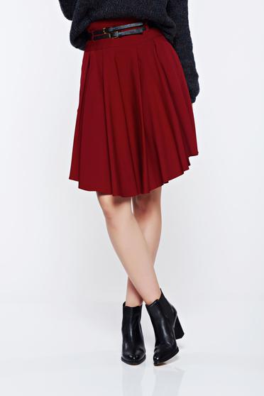 PrettyGirl red casual cloche skirt accessorized with belt