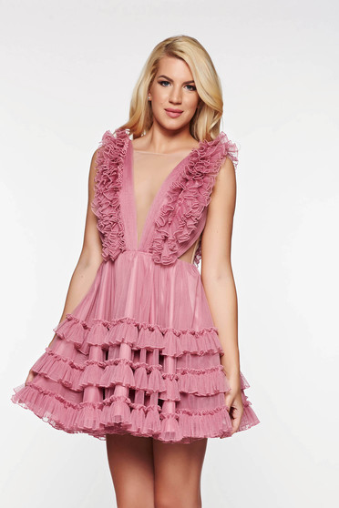 Ana Radu rosa occasional dress from tulle with ruffle details