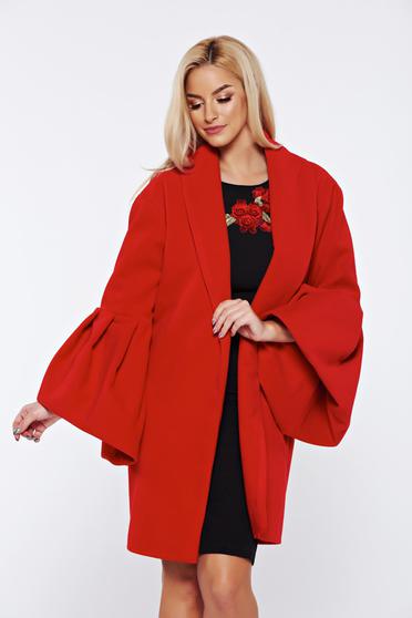 Ana Radu casual elegant with inside lining with bell sleeve red coat from wool