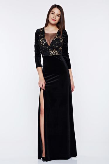 Artista black occasional velvet long sleeve dress