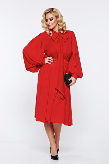 Ana Radu red occasional long sleeve voile fabric long dress