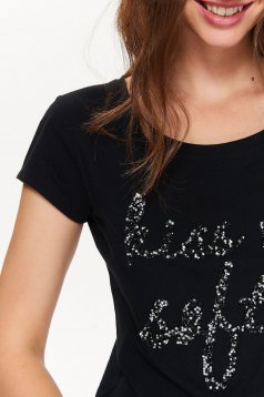 Top Secret black casual cotton t-shirt with net accessory