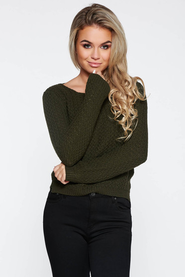 Darkgreen casual knitted asymmetrical sweater with easy cut