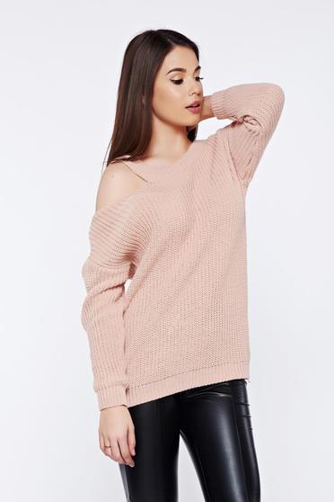 Rosa casual knitted flared sweater both shoulders cut out