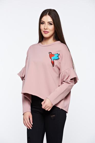 Rosa casual embroidered flared sweater with ruffled sleeves