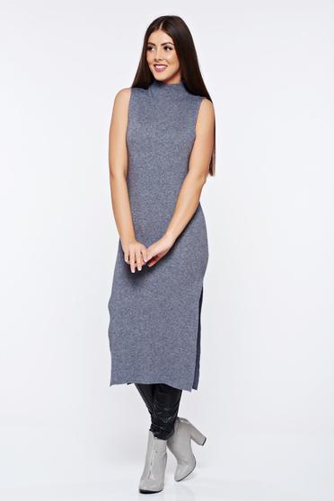 Grey casual with turtle neck knitted dress with tented cut