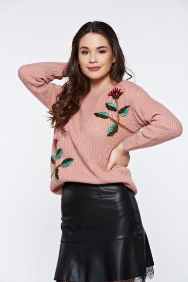 Rosa casual knitted flared sweater with floral details