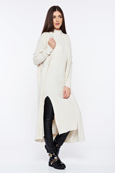 Cream knitted long sleeved cardigan with easy cut