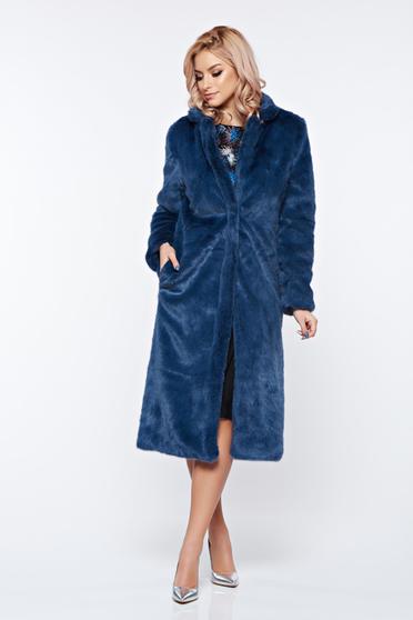 Blue fur with straight cut from soft fabric with inside lining