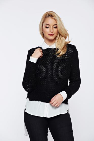 Black casual knitted asymmetrical sweater with easy cut