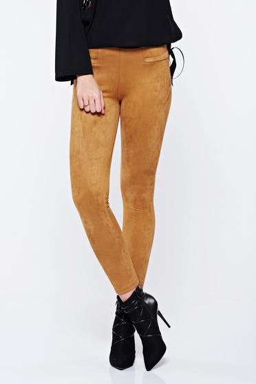 Casual conical high waisted brown trousers from velour