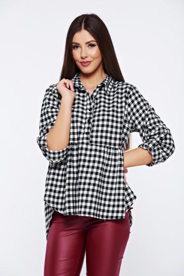 Black casual flared women`s shirt with chequers