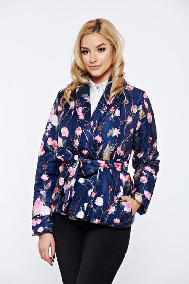 PrettyGirl blue casual from slicker jacket with pockets