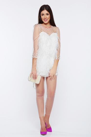 Ana Radu white occasional lady set with small beads embellished details with pearls