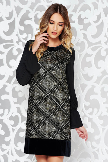 Black LaDonna flared dress with geometrical print