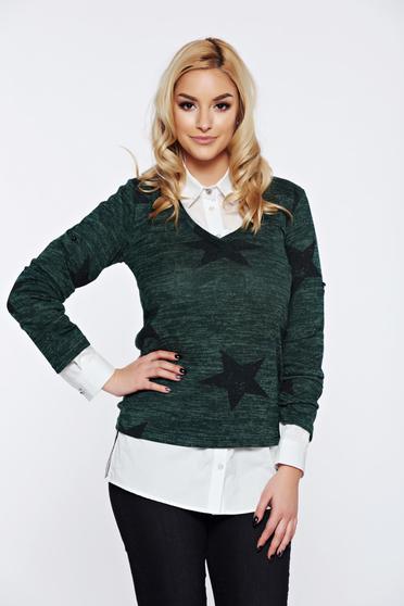 PrettyGirl turquoise casual flared sweater with v-neckline