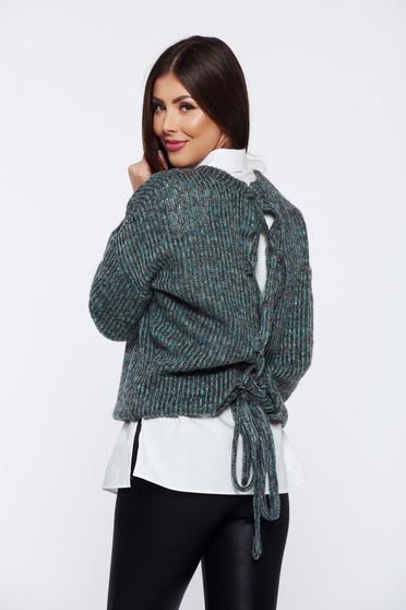 PrettyGirl green casual flared knitted sweater