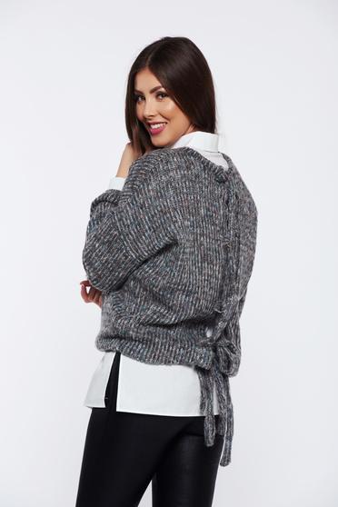 PrettyGirl grey casual flared knitted sweater