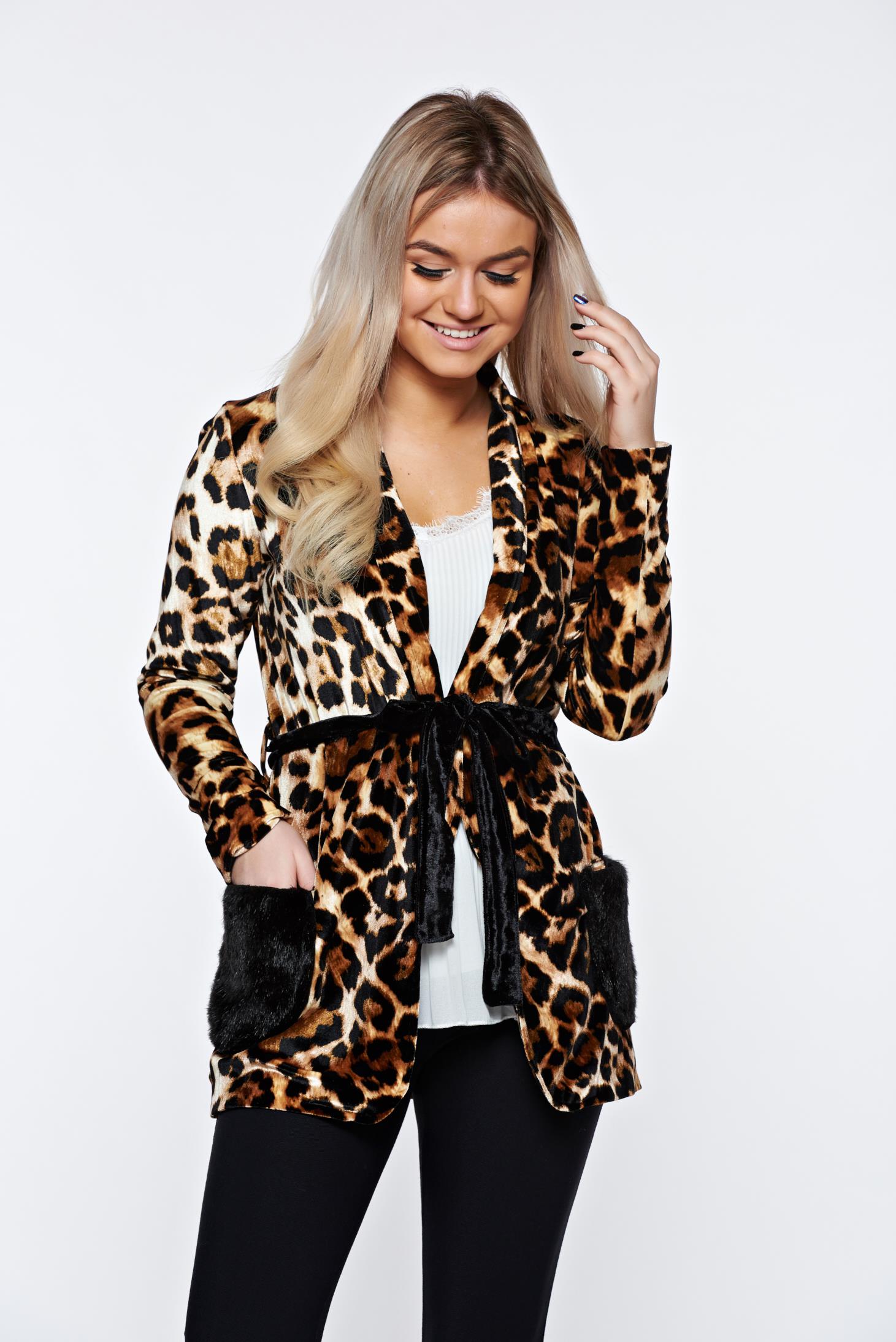Ocassion black cardigan with inside lining with pockets tiger print casual