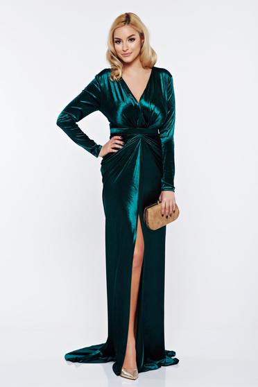 Ana Radu green dress evening dresses velvet mermaid with deep cleavage