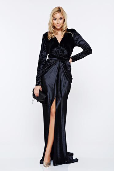 Ana Radu black dress evening dresses velvet mermaid with deep cleavage
