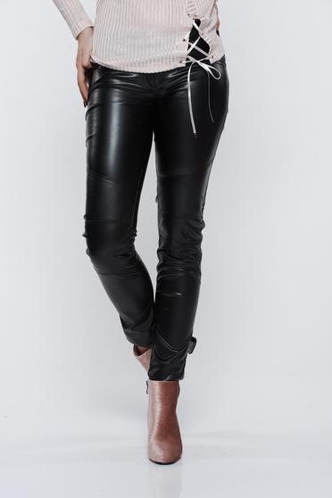 Ocassion black trousers casual with metallic aspect with medium waist