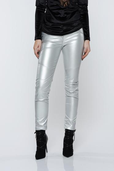 Ocassion silver trousers casual with metallic aspect with medium waist