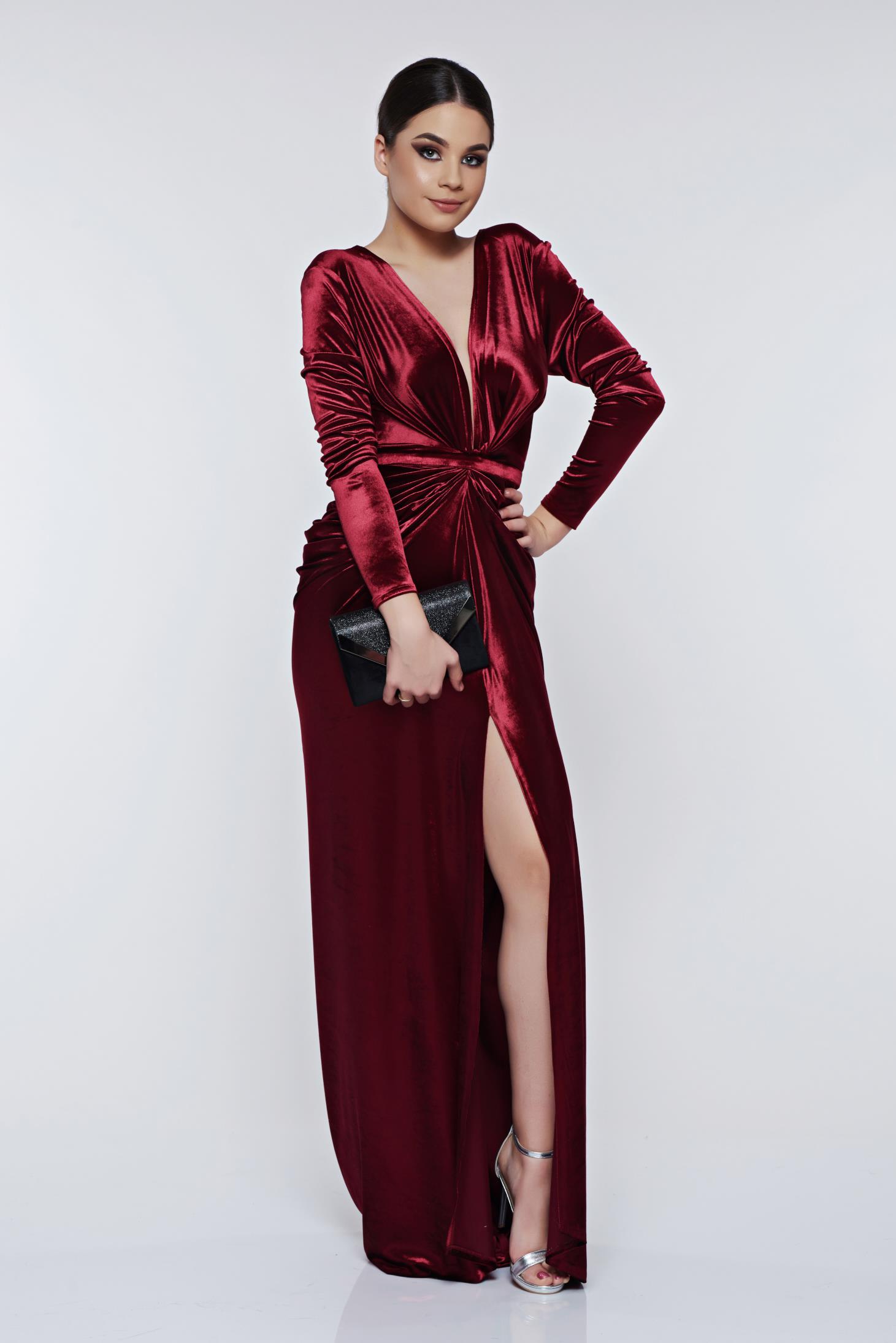 Ana Radu Burgundy Dress Velvet Mermaid With Deep Cleavage Luxurious