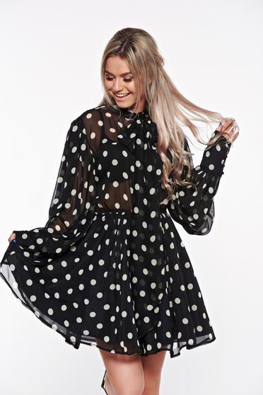 Ana Radu black dress voile fabric with elastic waist cloche with puffed sleeves
