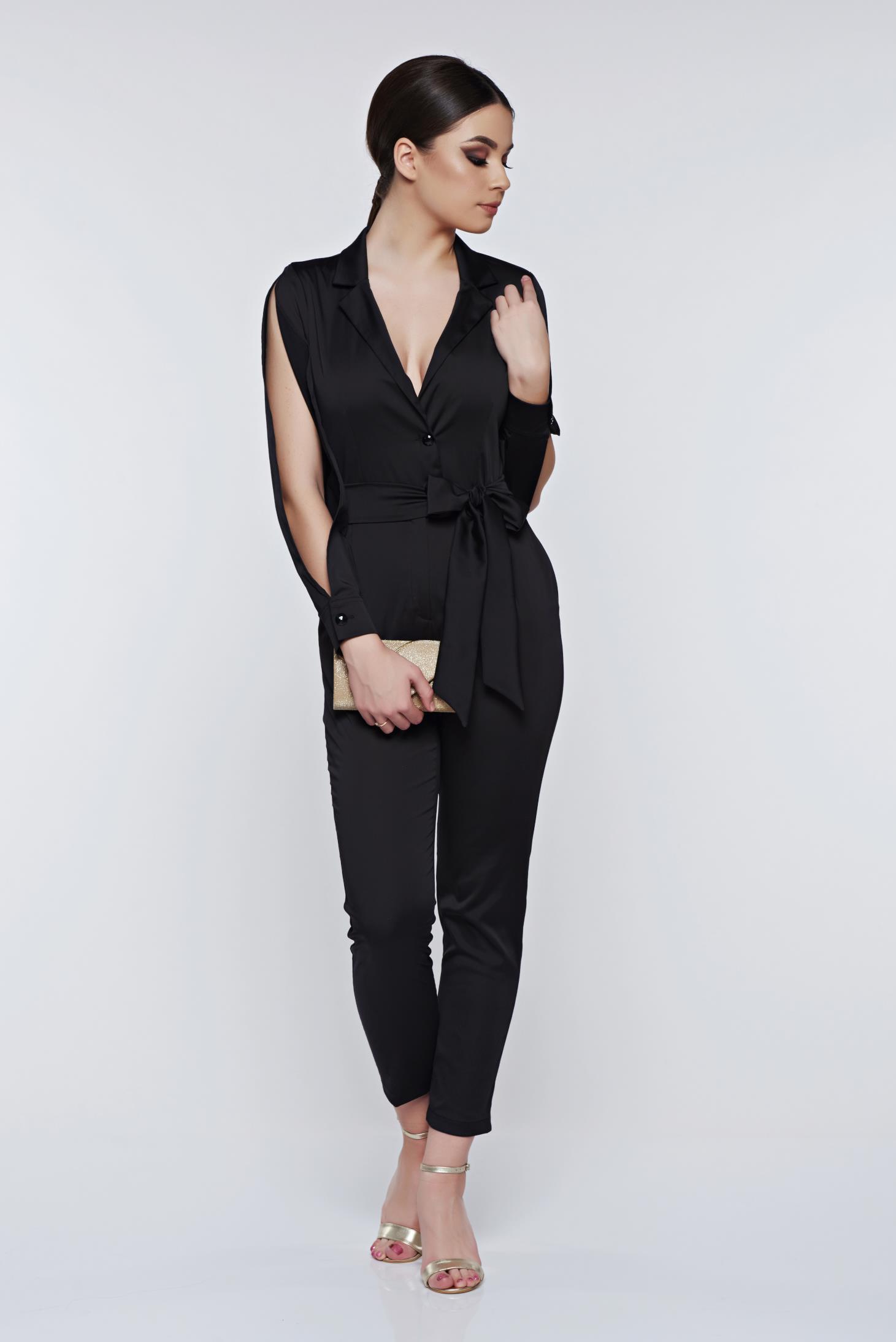 PrettyGirl black jumpsuit elegant with cut-out sleeves with deep cleavage 1 - StarShinerS.com