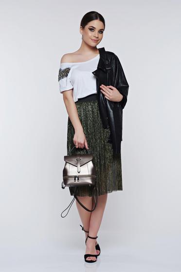 PrettyGirl gold skirt with elastic waist folded up high waisted
