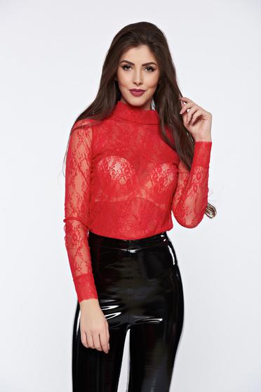 PrettyGirl red body from laced fabric with tented cut