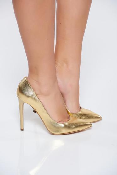 Gold shoes natural leather stiletto with high heels slightly pointed toe tip