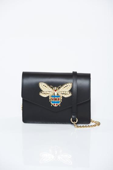 Bag black casual natural leather metallic details